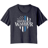 American Warrior Blue Strong Bella Ladies Flowy Crop Top T-shirt