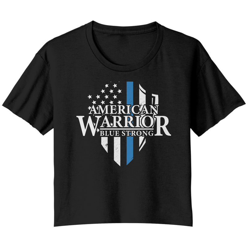 American Warrior Blue Strong Bella Ladies Flowy Crop Top T-shirt