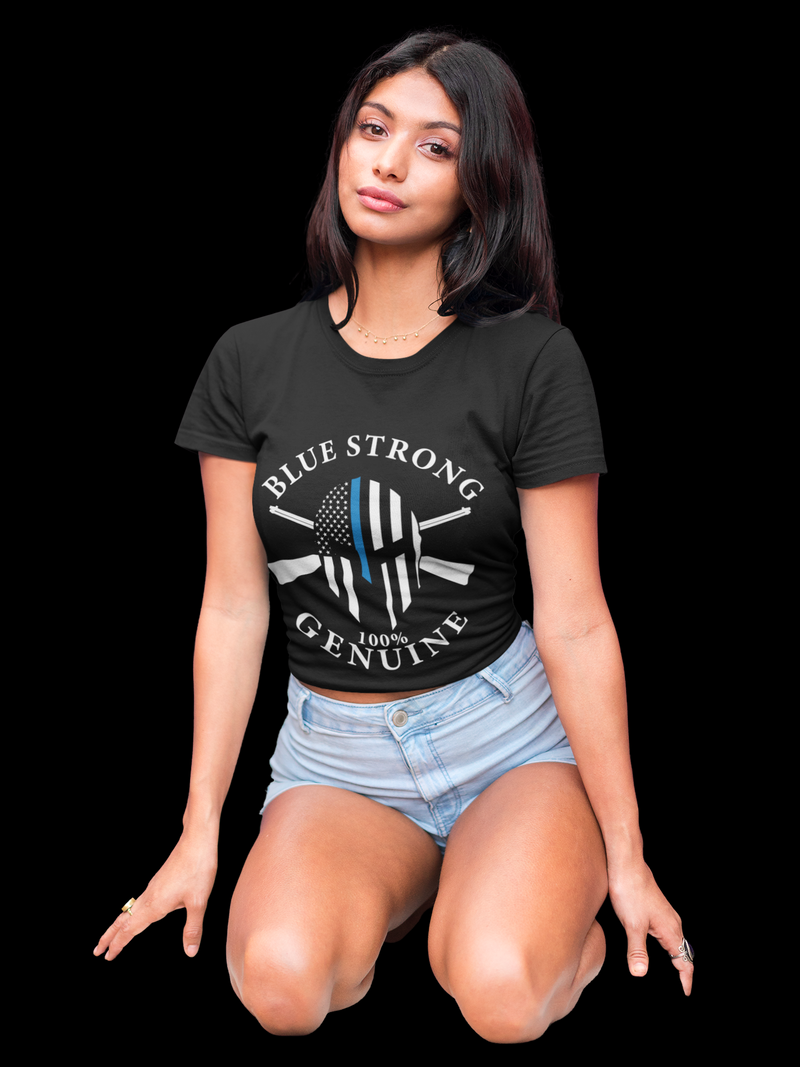 Bella Ladies Flowy Crop T-shirt Blue Strong 100% Genuine
