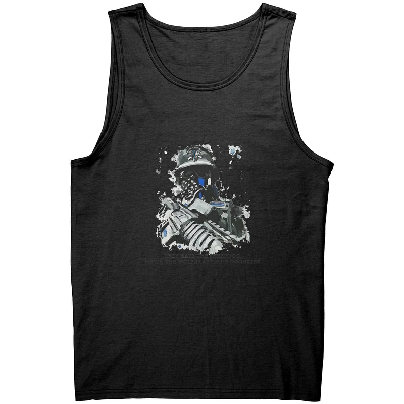 Blue Strong Sheepdog At Your Door -District tank top
